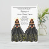 Invitation de Quinceanera Espagnol Noir et Or (Debout devant)