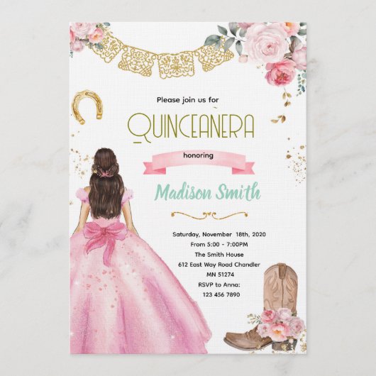 Invitation de Quinceañera Far West Rose (Devant)