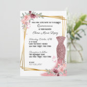 Invitation de Quinceanera, fille florale rose rous (Debout devant)