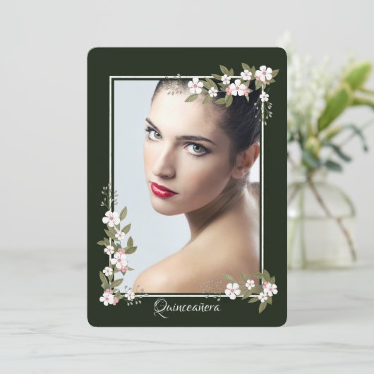 Invitation de Quinceañera Fleur de Cornouiller Ros (Debout devant)