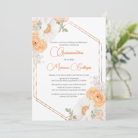 Invitation de Quinceanera, fleur de printemps (Debout devant)
