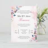 Invitation de Quinceañera fleur de printemps rose  (Debout devant)