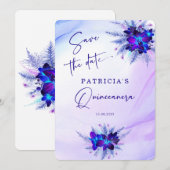 Invitation de Quinceañera Fleurs d'Orchidée Bleue  (Devant / Derrière)