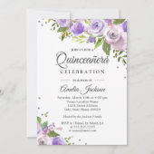 Invitation de Quinceanera Floral Argent violet (Devant)