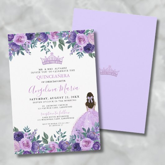 Invitation de Quinceanera Floral Purple