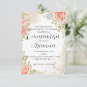 Invitation de Quinceañera Floral Rose doux/Mariage (Debout devant)