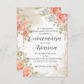 Invitation de Quinceañera Floral Rose doux/Mariage (Devant / Derrière)