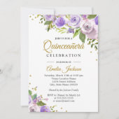 Invitation de Quinceanera Floral Sparkle or violet (Devant)