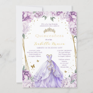 Invitation de Quinceañera Floral violet en espagno
