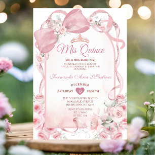 Invitation de Quinceañera florale à nœud rose
