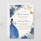Invitation de Quinceañera florale bleue (Devant)