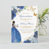 Invitation de Quinceañera florale bleue (Debout devant)