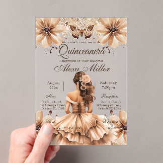 Invitation de Quinceañera florale bohème en acryli