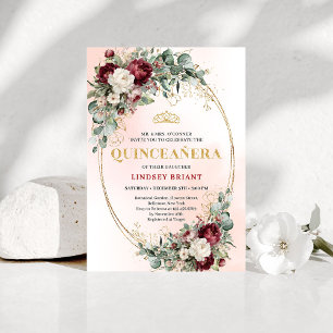 Invitation de Quinceañera florale bordeaux intempo