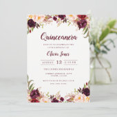 Invitation de Quinceanera Florale Bourgogne (Debout devant)