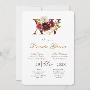Invitation de quinceañera florale burgundy