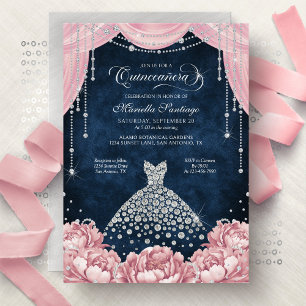 Invitation de Quinceanera Florale Diamant Rose