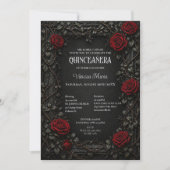 Invitation de Quinceañera Florale Gothique Rouge H (Devant)