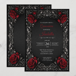 Invitation de Quinceañera Florale Gothique Rouge H