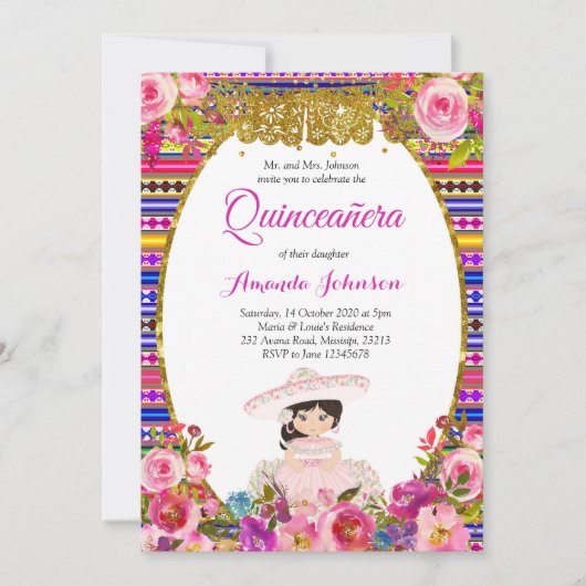 Invitation de Quinceañera Florale Invitation Espag (Devant)