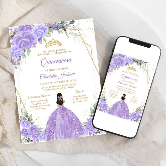 Invitation de Quinceañera Florale Lilas