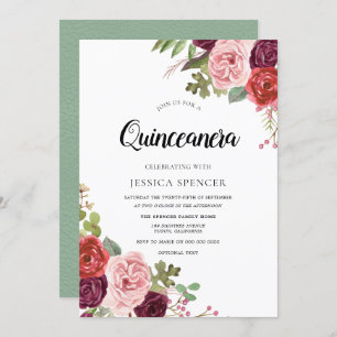 Invitation de Quinceanera Florale Mint & Pink Blus