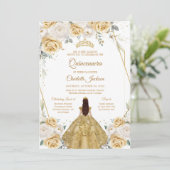 Invitation de Quinceañera Florale Or (Debout devant)