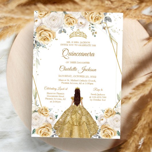 Invitation de Quinceañera Florale Or