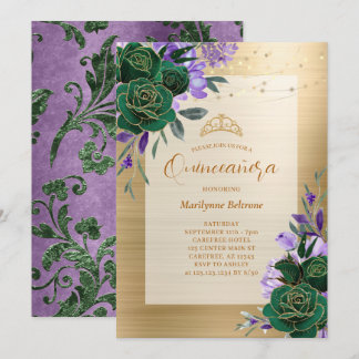 Invitation de Quinceañera Florale Or Vert Violet