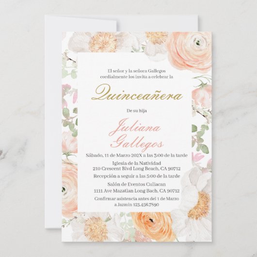 Invitation de Quinceanera Florale Printemps (Devant)