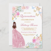 Invitation de Quinceanera florale rose (Devant)