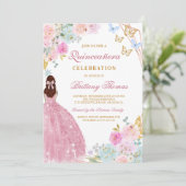 Invitation de Quinceanera florale rose (Debout devant)