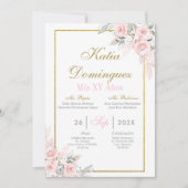 Invitation de Quinceanera Florale Rose Blush (Devant)