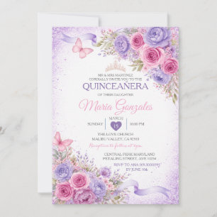 Invitation de Quinceañera Florale Rose Lavande