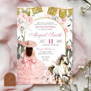 Invitation de Quinceanera Florale Rose Pâle Charra