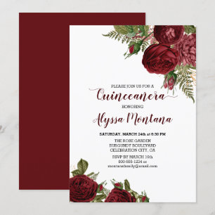 Invitation de Quinceanera florale Roses Rouge Bour