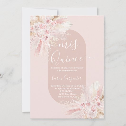 Invitation de Quinceanera Florale Séchée Boho (Devant)