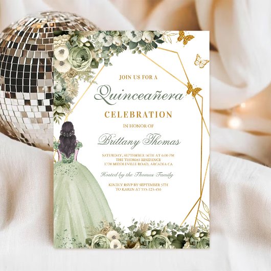 Invitation de Quinceañera Florale Verte