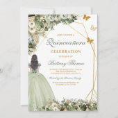 Invitation de Quinceañera Florale Verte (Devant)