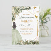 Invitation de Quinceañera Florale Verte (Debout devant)