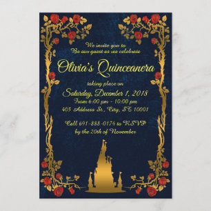 Invitation de Quinceañera Gold et Navy