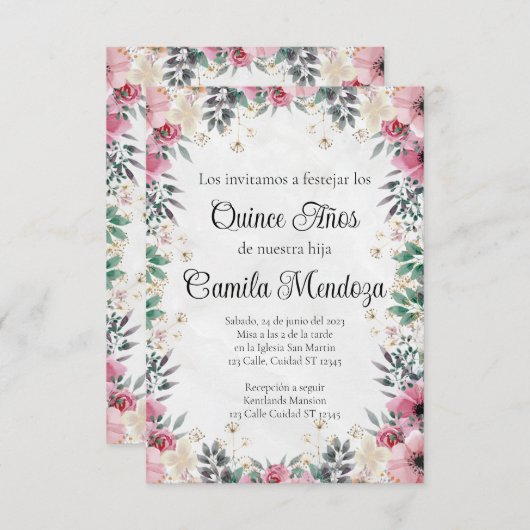 Invitation de Quinceañera/Mariage (Devant / Derrière)