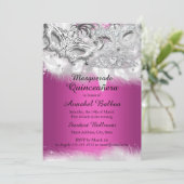 Invitation de Quinceanera mascarade rose chaud (Debout devant)