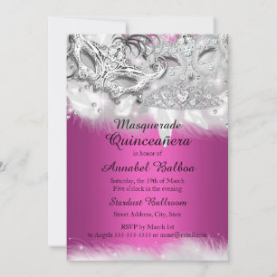 Invitation de Quinceañera Mascarade Rose Chaud Bri