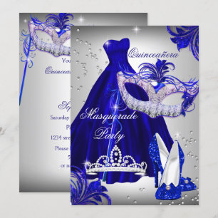 Invitation de Quinceañera masquée en robe argent e