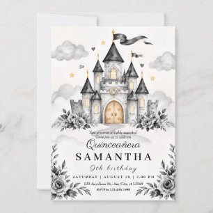 Invitation de Quinceañera noir et blanc