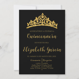 Invitation de quinceañera noir et or