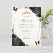 Invitation de Quinceañera noire et or (Debout devant)