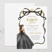 Invitation de Quinceañera noire et or (Devant / Derrière)