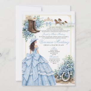 Invitation de Quinceañera occidentale bleu poussié